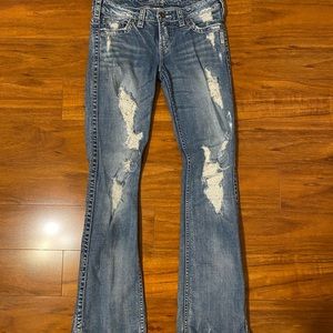 Silver Distressed Low Rise Jeans - Boot Cut